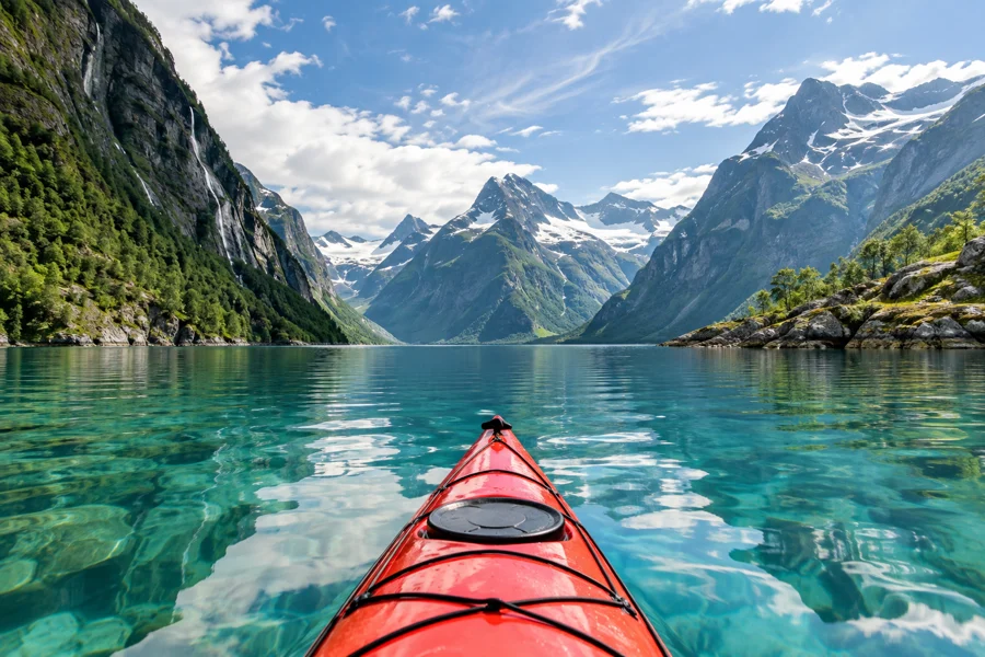 Kayak en un paisaje de montaña